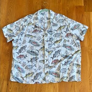 Croft & Barrow White Short-Sleeve Salt Water Game Fish Print Button-Down Shirt